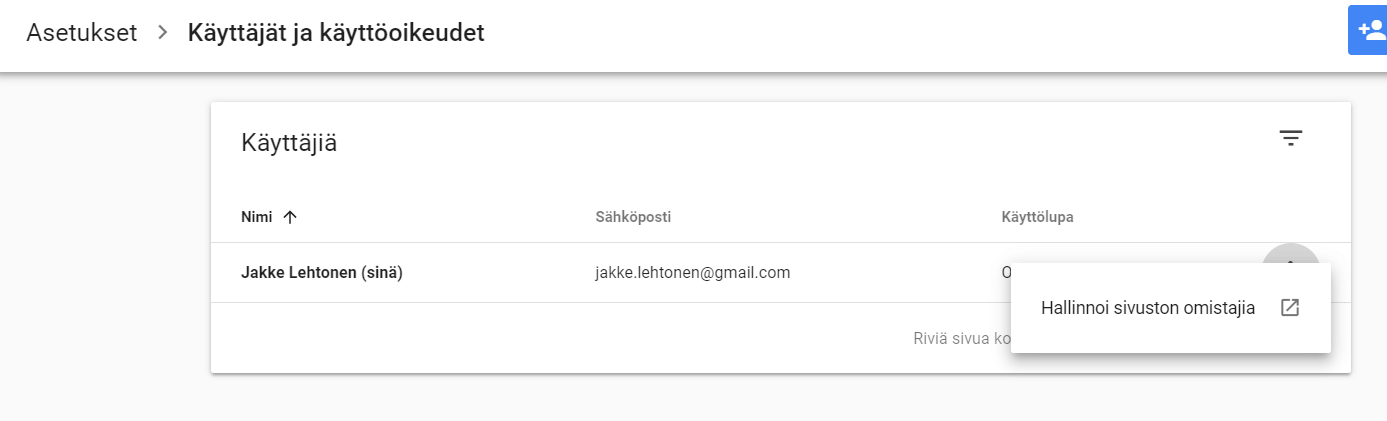 Valitse omistajan kohdalta hallinnoi
