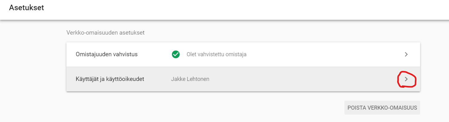 Avaa omistajaan liittyvä valikko