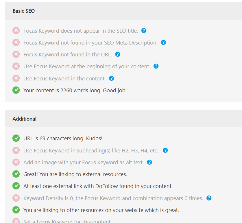 Osa Rank Mathin suosituksista, mitä SEO-muutoksia kannattaa tehdä.
