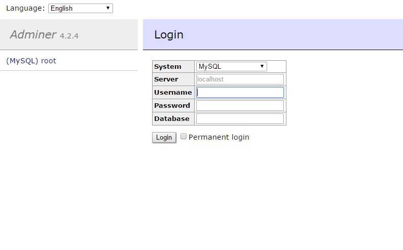 adminer kirjautumisikkuna