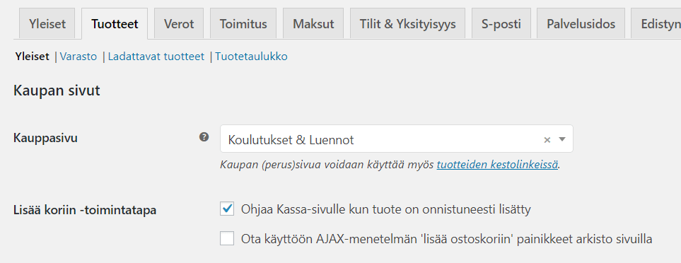Woocommercen astuksis ajax-toiminnon poistaminen