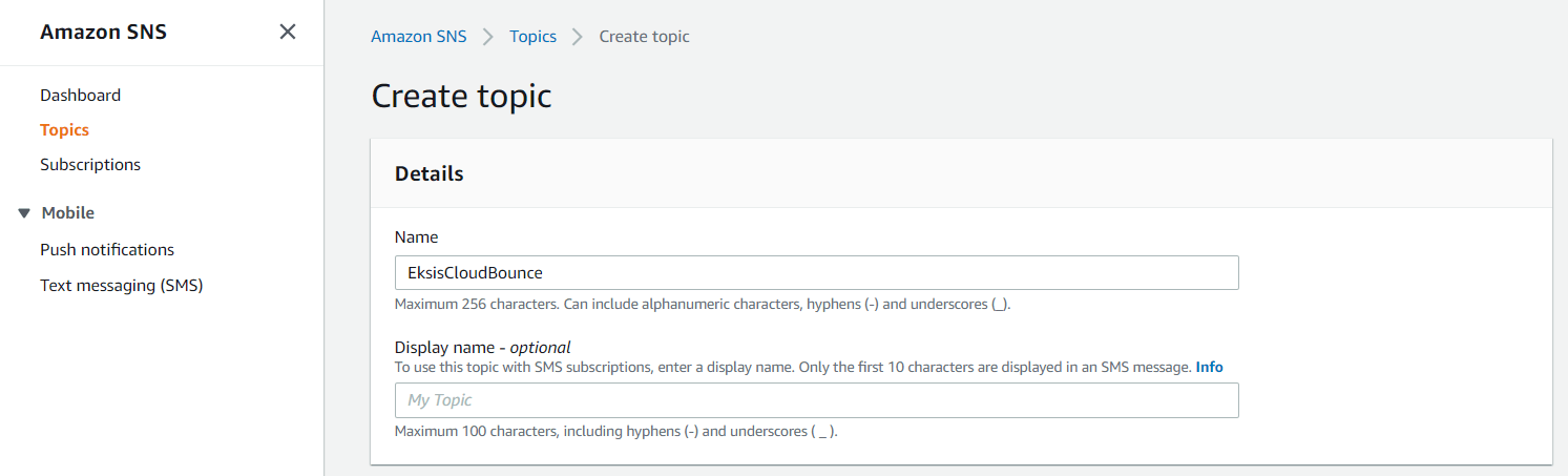Amazon SNS: Anna topicille haluamasi nimi