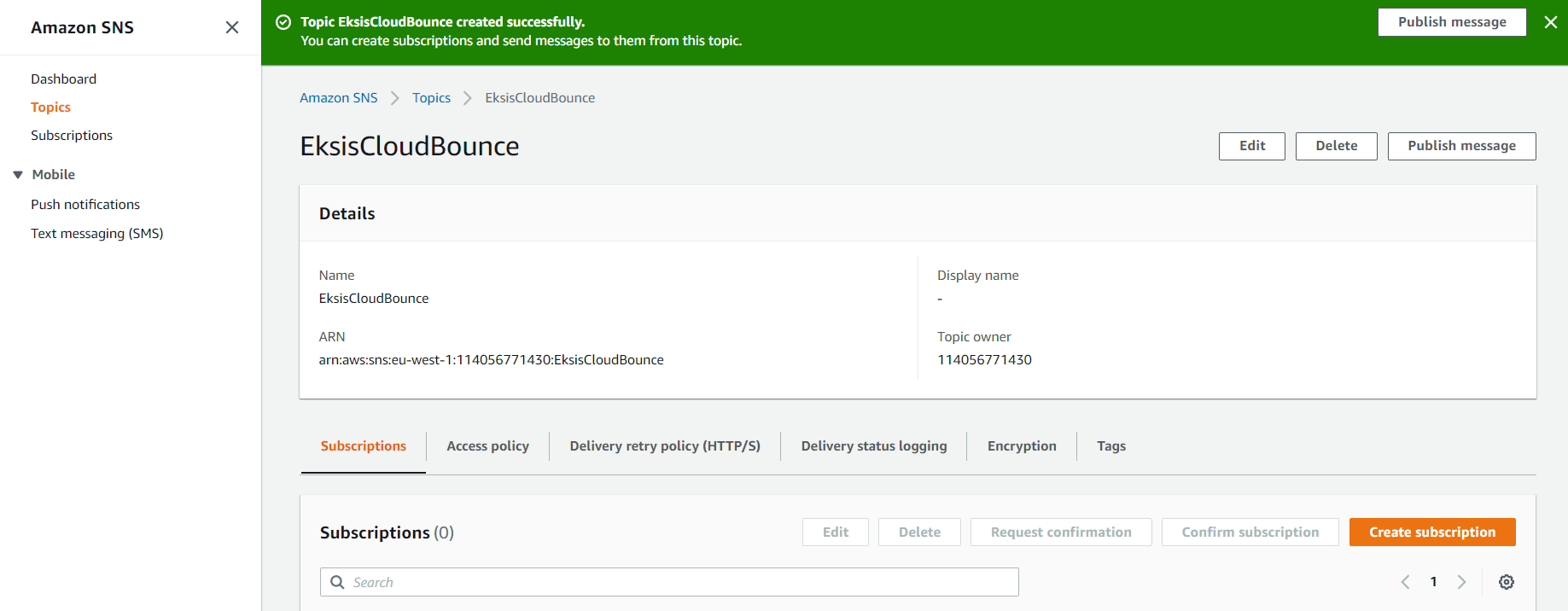 Amazon SNS: Topic on luoti
