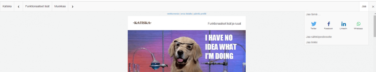 Mailster: Esimerkkikuva webversion yläpalkista